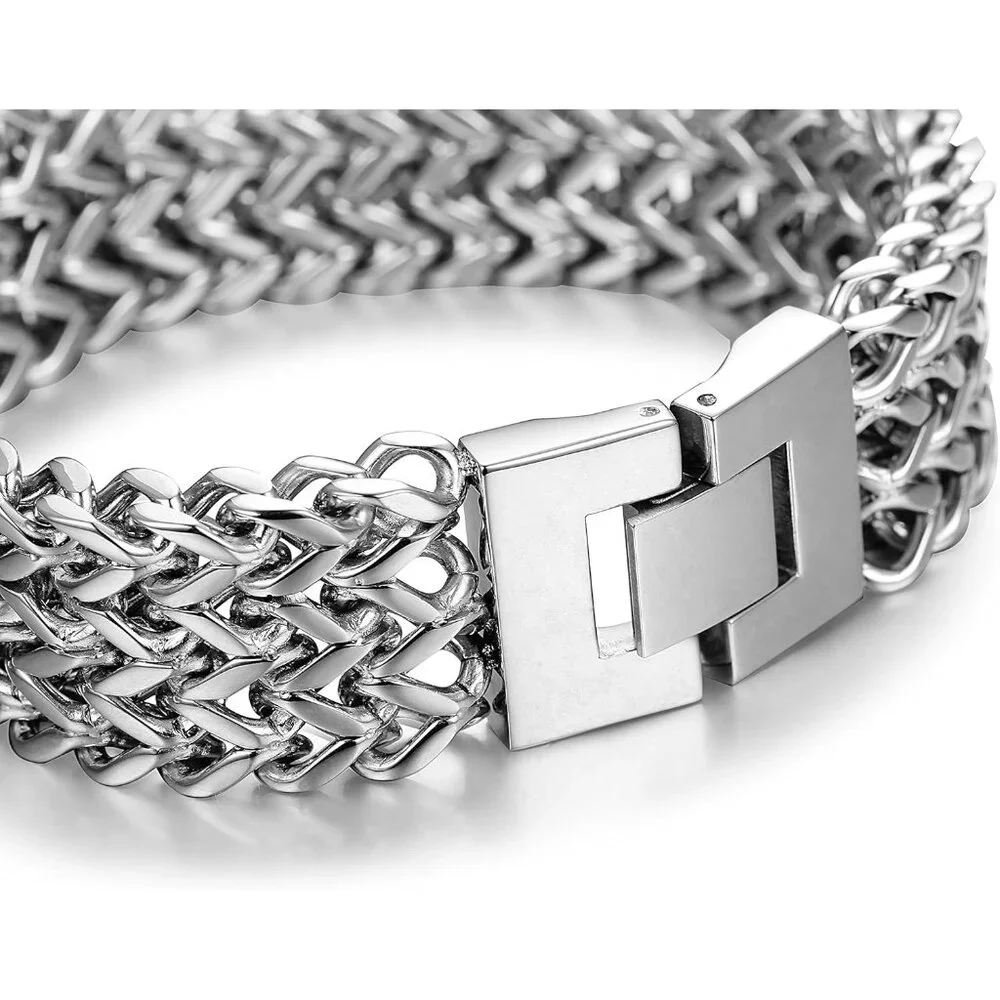 Men Silver Stainless Steel 19MM Cuban Curb Link Chain Rock Wristband Bracelets
